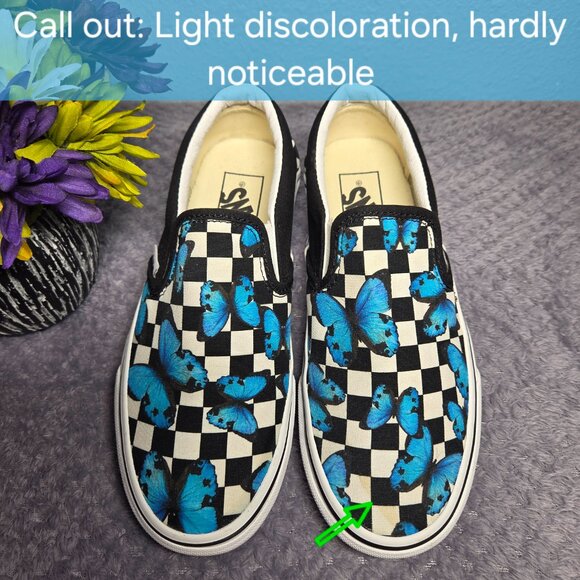 VANS Off the Walls Classic Slip-On Blue Butterfly Checkerboard - Picture 10 of 10